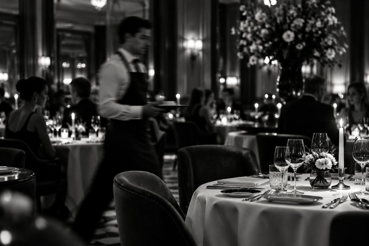A busy fine-dining room during evening service